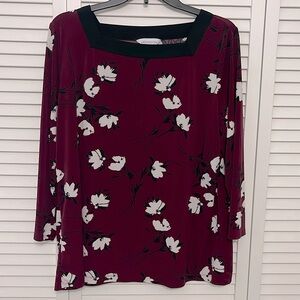 Liz Claiborne Women’s Large Dress Shirt Burgundy/Black/White Flowers